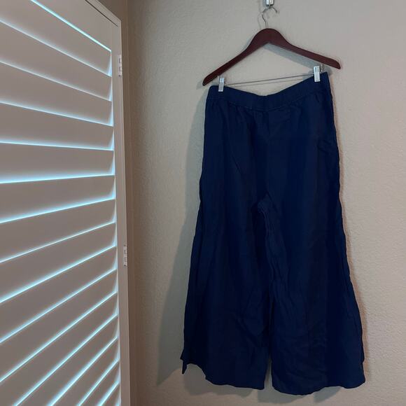 Vineyard Vines Wide Leg Straight Linen Pants XL Navy Blue Gaucho High Waist - Picture 4 of 6